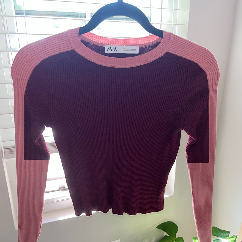 ZARA Burgundy Ribbed Long Sleeve